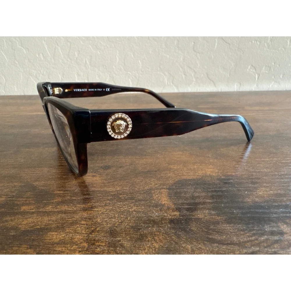 Versace MOD 3281-B-A Havana Tortoise Cat Eye Eyeglasses Gold Medusa Crystal 53mm